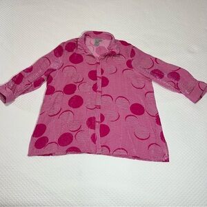 Multiples Pink Polka Dot Striped Shimmery Shirt Sz XL